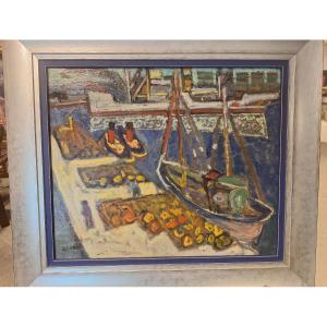 André Blondel, Presumed View Of The Port Of Sete, Oil On Panel