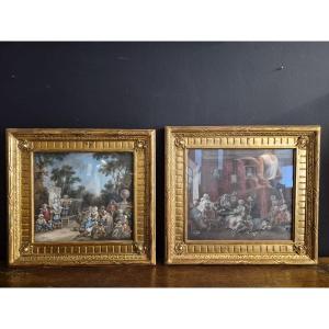 Peyrotte Alexis 18th Century French School. Pair Of Watercolors And Gouaches Signed And Dated S
