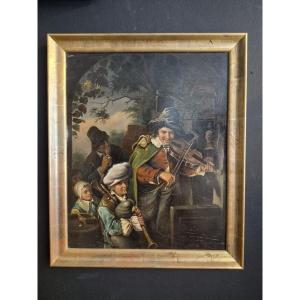 Late 18th Century German School: The Troubadours, Oil On Copper