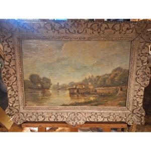 Albert Lebourg, Bateaux à Quai Sur La Seine, Oil On Board, Signed Lower Left