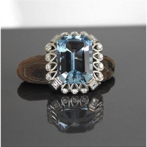 Gold, Diamond And Aquamarine Brooch (20 X 14 Mm) +/- 18 Ct