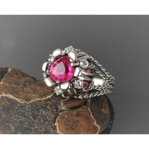 Gold And Platinum Ring With Pink Tourmaline And Diamonds