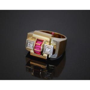 Tank Ring, Gold And Platinum, 13.50 G