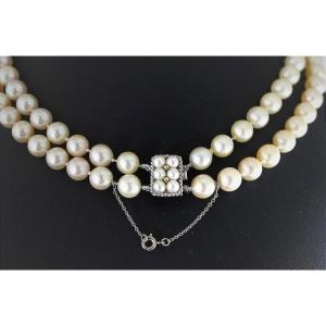 Akoya Cultured Pearl Necklace With Gold Clasp And Safety Chain