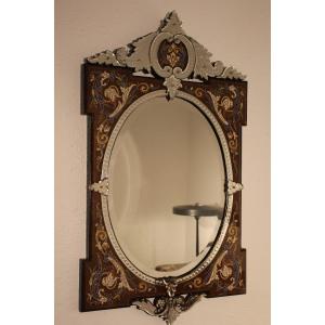 Venetian Mirror Beau Hut 18th Century Regency, Entirely In Walnut, Front And Door