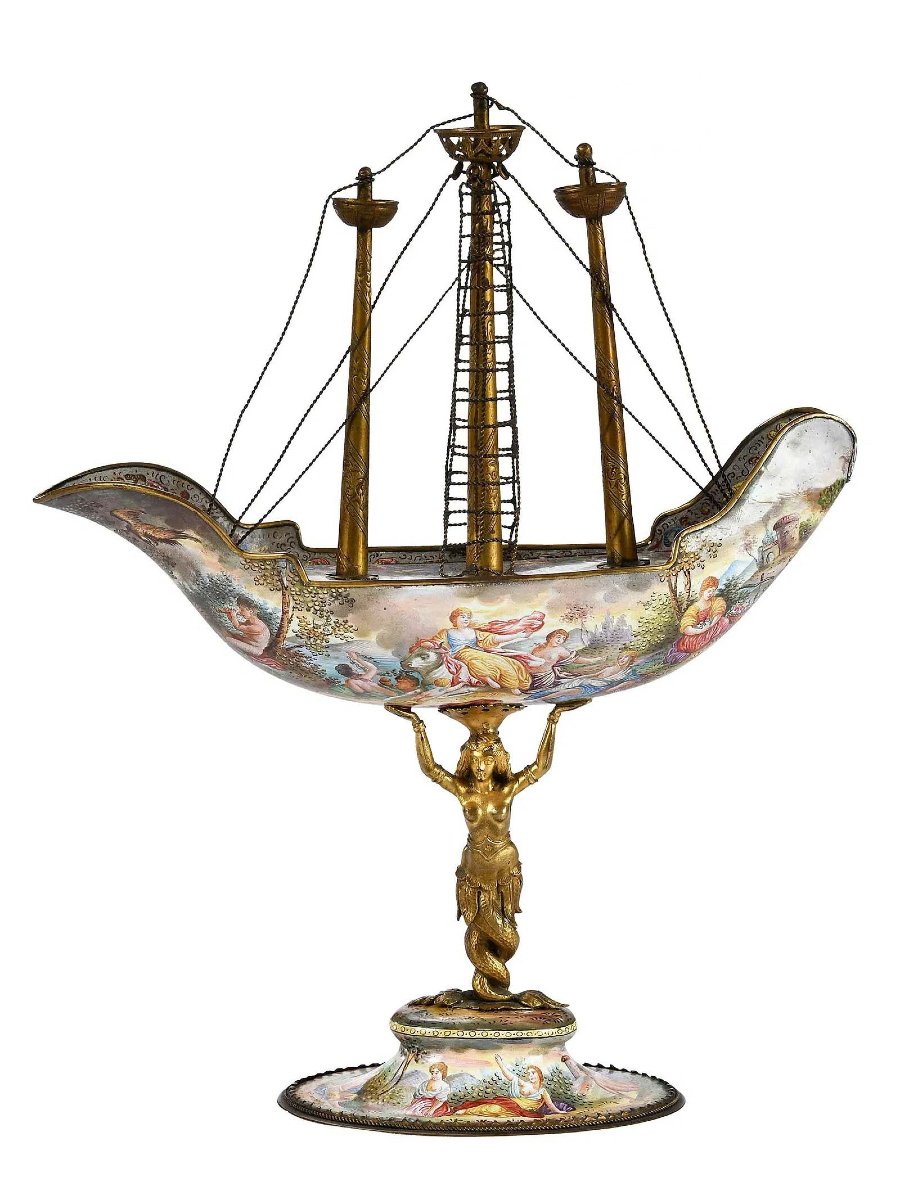 Veliero ( Nef ) in bronzo e smalti Vienna XIX secolo