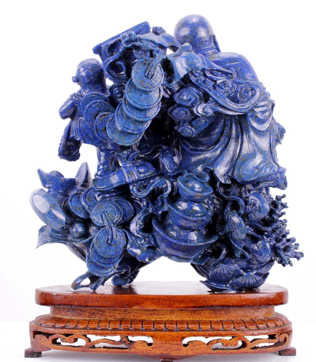 Scultura in Lapislazzuli " Buddha con fanciulli " Cina prima metà del XX secolo-photo-2