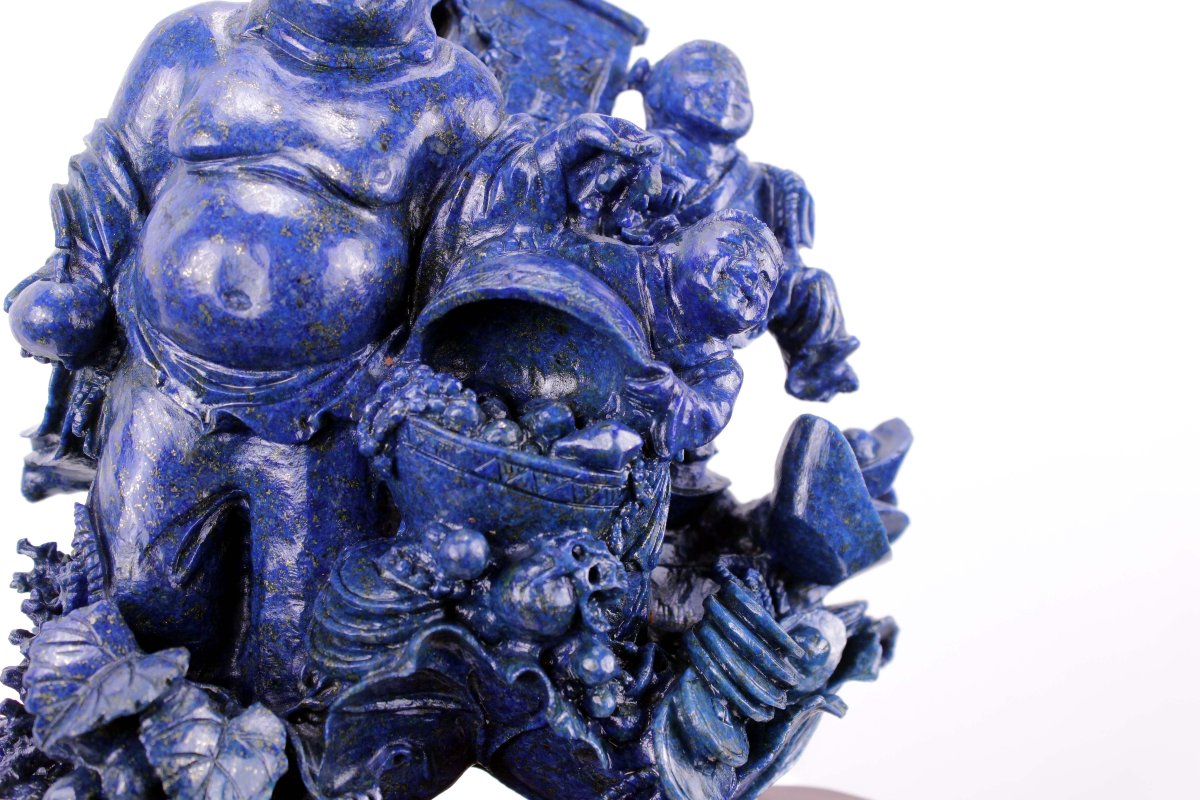Scultura in Lapislazzuli " Buddha con fanciulli " Cina prima metà del XX secolo-photo-4
