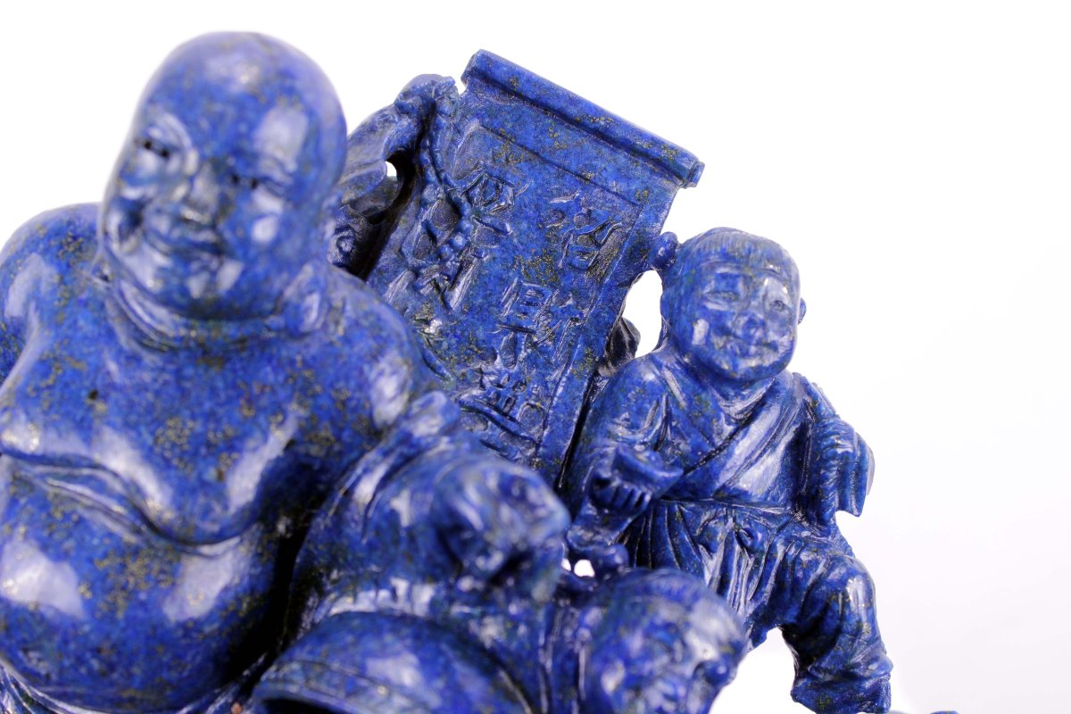Scultura in Lapislazzuli " Buddha con fanciulli " Cina prima metà del XX secolo-photo-1