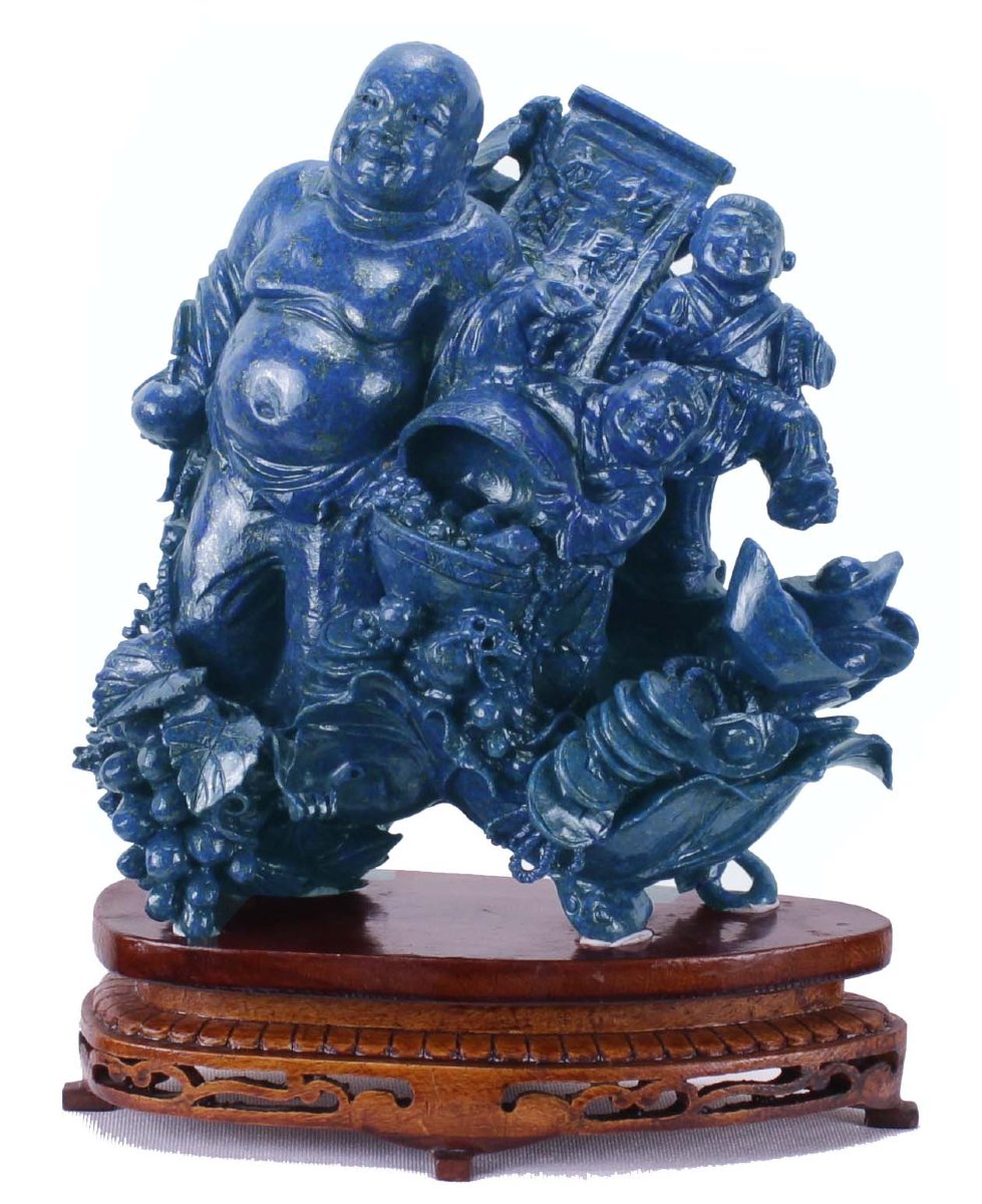 Scultura in Lapislazzuli " Buddha con fanciulli " Cina prima metà del XX secolo