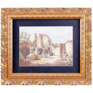 Acquerello su carta Firmato Achille Vianelli ( 1803 - 1894 )