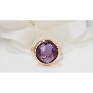 Bague En Or Rose Et Améthyste Facettée