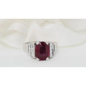 Bague En Or Blanc Rubis Et Diamants