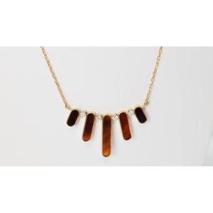 Necklace In Yellow Gold, Tortoise Shell And Diamonds