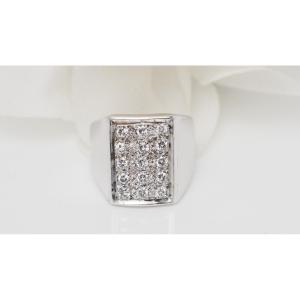 Bague Chevalière En Or Blanc Et Diamants 