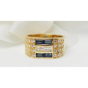 Ring In Yellow Gold, Diamonds And Sapphires