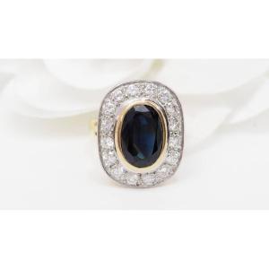 Pompadour Ring In Gold And Platinum, Sapphire And Diamonds