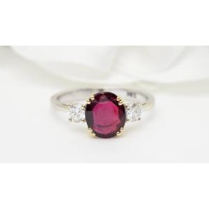 Ring In Two-tone Gold, Certified Natural Ruby And Diamonds