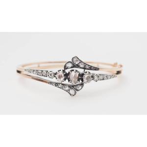 Antique Bracelet From The 19th Century In Rose Gold And Silver Set With Diamonds