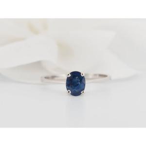 White Gold And Oval Sapphire Solitaire Ring
