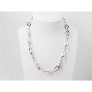 White Gold Oval Mesh Necklace 