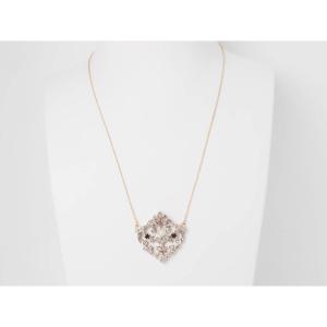 Volutes Necklace In Yellow Gold And Silver, Garnet, Diamonds And Pearl