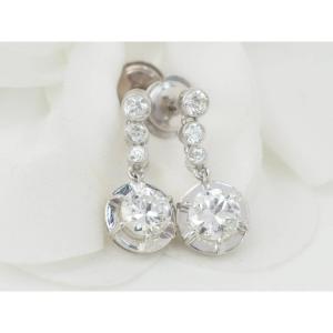 Antique Sleeper Earrings In White Gold And Diamonds