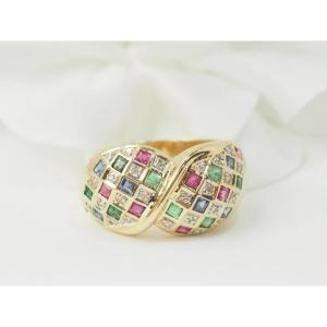 Yellow Gold, Diamond And Gemstone Paved Ring