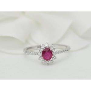 Marguerite Ring In White Gold, 0.45ct Ruby And Diamonds
