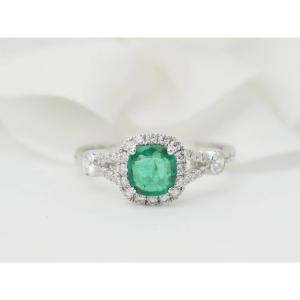 White Gold Entourage Ring, 0.61ct Emerald And Diamonds