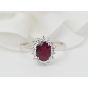 Entourage Ring In White Gold, 0.95ct Ruby And Diamonds