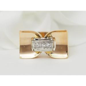 Tank Ring In Yellow Gold And Diamonds