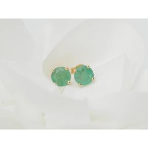 Yellow Gold And Emerald Stud Earrings 