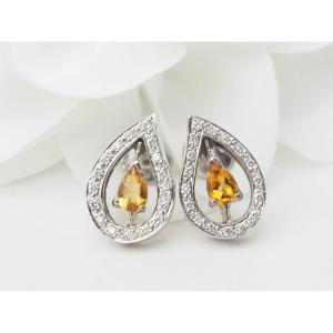 White Gold, Citrine And Diamond Earrings