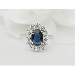White Gold, Sapphire And Diamond Daisy Ring
