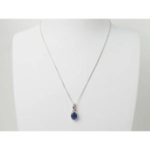 White Gold And Oval Sapphire Solitaire Necklace