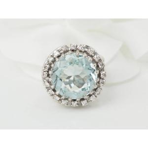 Important Ring In White Gold, Platinum, Aquamarine And Diamonds 
