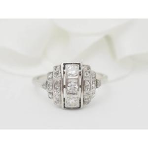 Art Deco Ring In White Gold, Platinum And Diamonds