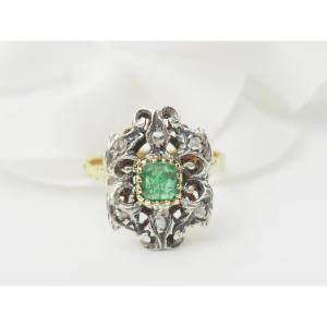Napoleon III Ring In Yellow Gold, Emerald And Roses