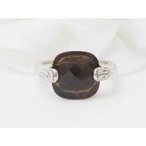 White Gold, Smoky Quartz And Diamond Ring