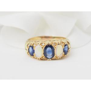 Yellow Gold, Sapphire And Moonstone Garter Ring
