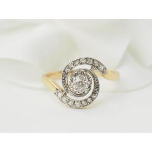 Two-tone Gold And Diamond Swirl Ring