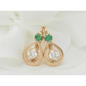 Yellow Gold, Emerald And Diamond Earrings