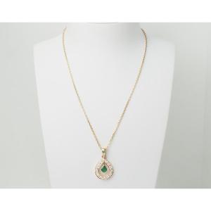 Yellow Gold, Emerald And Diamond Pendant Necklace