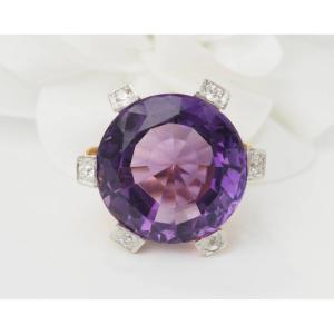 Important Cocktail Ring In Rose Gold, Amethyst And Diamonds