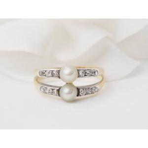 Antique Ring In Yellow Gold, Cultured Pearls And Diamonds