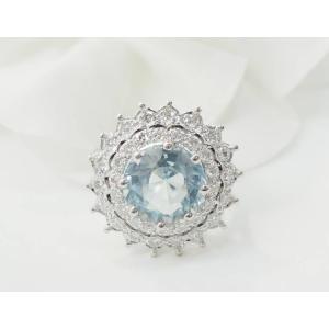White Gold And Platinum Halo Ring With Aquamarine And Diamonds