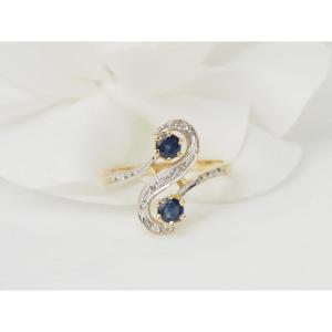 Toi Et Moi Ring In Two-tone Gold, Sapphires And Diamonds