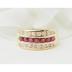 Ribbon Ring In Yellow Gold, Rubies And Diamonds