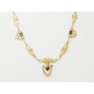 Art Nouveau Drapery Necklace In Yellow Gold And Sapphires